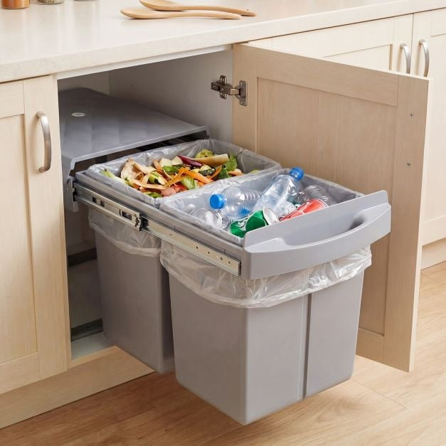 Ausziehbare Mülleimer für Unterschränke, 40L 2-fach, Grau