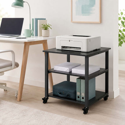 Under-Desk Printer Stand with Castors – Black, 3-Tier