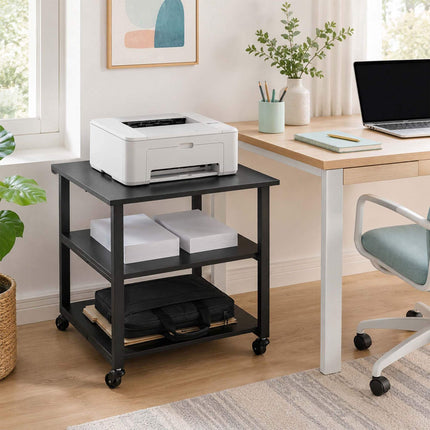 Under-Desk Printer Stand with Castors – Black, 3-Tier
