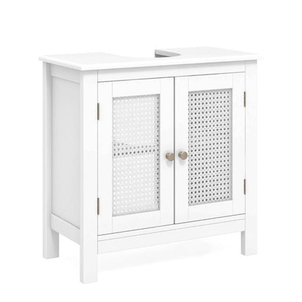 Badezimmer-Unterschrank, Rattan-Türen, Weiß, 60x30x60 cm