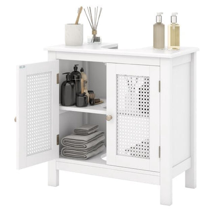 Badezimmer-Unterschrank, Rattan-Türen, Weiß, 60x30x60 cm