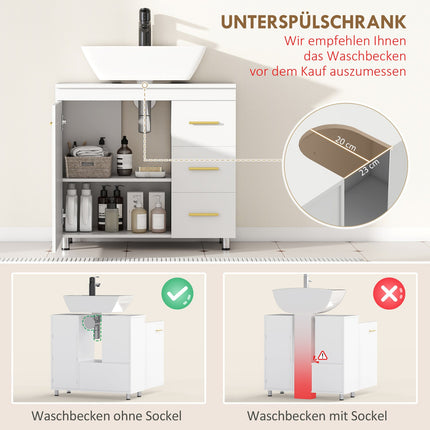 Under-Sink Bathroom Cabinet, White MDF, Soft-Close Hinges