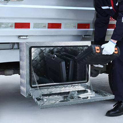 Underbody Truck Tool Box, Aluminum Diamond Plate, 24x17x18 in