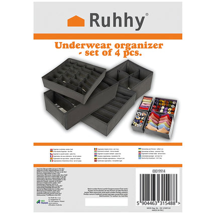 Unterwäsche-Organizer-Set, 4-teilig, faltbar, atmungsaktives Material