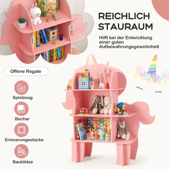 Einhorn-Bücherregal für Kinder, Spielzeug-Aufbewahrungs-Organizer mit offenen Regalen