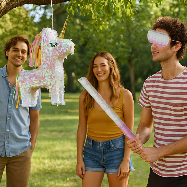 Piñata jednorožec sada s tyčí a maskou