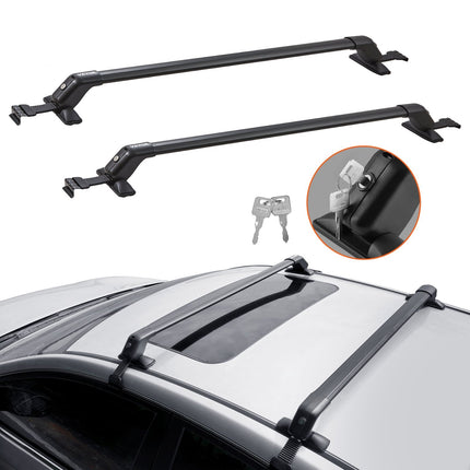 Universal Bare Roof Rack Cross Bars, Aluminum, Locking