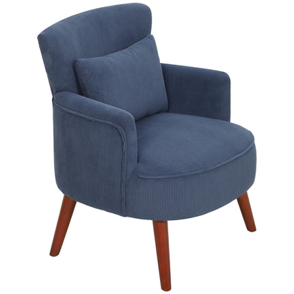 Upholstered Accent Armchair with Lumbar Cushion, Wingback, Blue Corduroy
