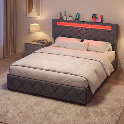 Upholstered Bed Frame 160x200 cm with LED, USB, Drawers