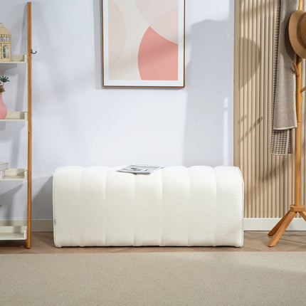 Upholstered Bedroom Bench, Wood Frame, 220kg Capacity, Cream