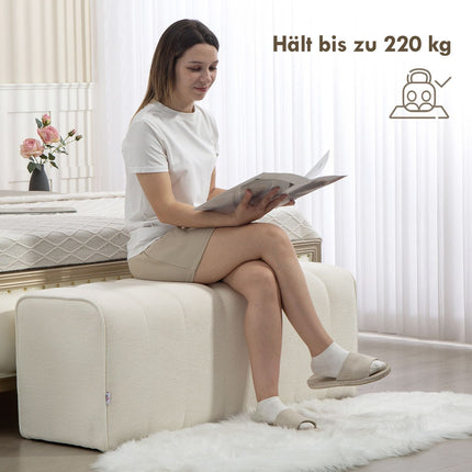 Upholstered Bedroom Bench, Wood Frame, 220kg Capacity, Cream