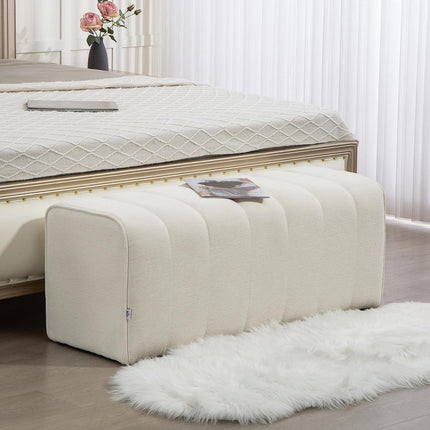 Upholstered Bedroom Bench, Wood Frame, 220kg Capacity, Cream