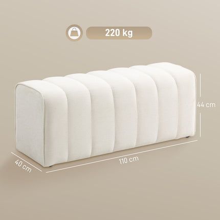 Upholstered Bedroom Bench, Wood Frame, 220kg Capacity, Cream