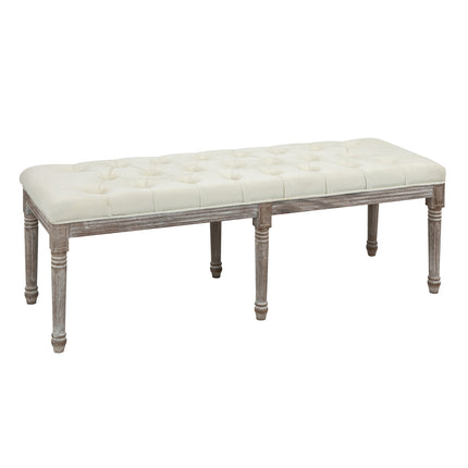 Beige gepolsterte Vintage-Sitzbank, Samt glatt, 142x47x51 cm