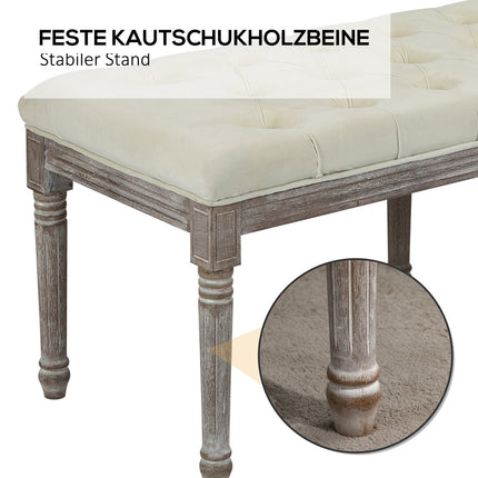 Beige gepolsterte Vintage-Sitzbank, Samt glatt, 142x47x51 cm