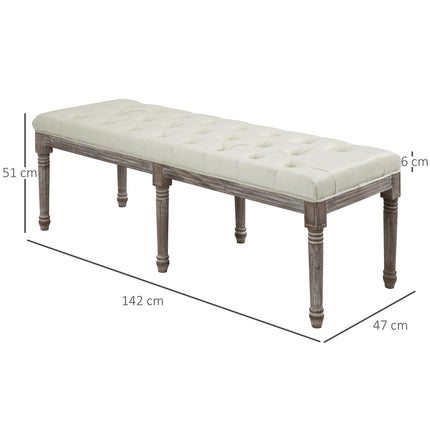 Beige gepolsterte Vintage-Sitzbank, Samt glatt, 142x47x51 cm