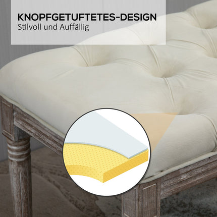 Beige gepolsterte Vintage-Sitzbank, Samt glatt, 142x47x51 cm