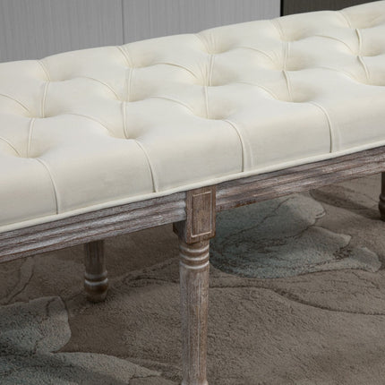 Beige gepolsterte Vintage-Sitzbank, Samt glatt, 142x47x51 cm