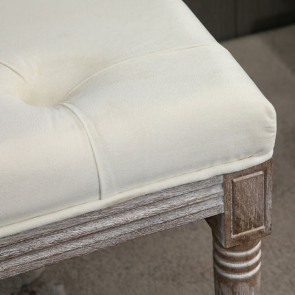 Beige gepolsterte Vintage-Sitzbank, Samt glatt, 142x47x51 cm
