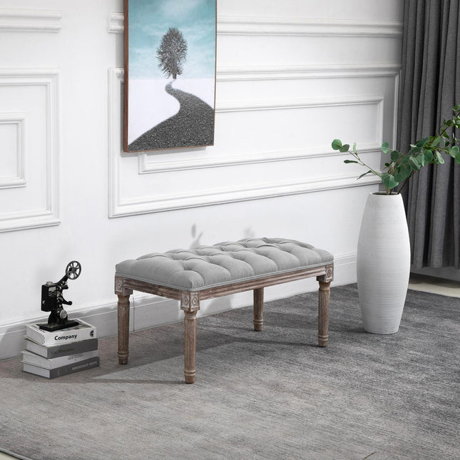 Graue Polsterbank - Vintage-Stil mit Knopfdetails
