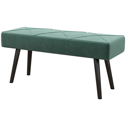 Banc rembourré aspect velours, banc de lit, banc d'entrée avec motif X, jusqu'à 120 kg, pour chambre, 100 x 36 x 45 cm, vert