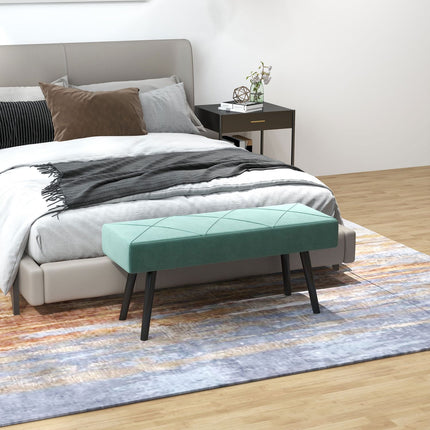 Banc rembourré aspect velours, banc de lit, banc d'entrée avec motif X, jusqu'à 120 kg, pour chambre, 100 x 36 x 45 cm, vert