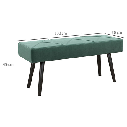 Banc rembourré aspect velours, banc de lit, banc d'entrée avec motif X, jusqu'à 120 kg, pour chambre, 100 x 36 x 45 cm, vert