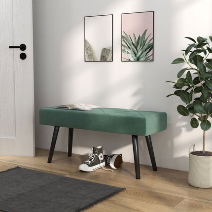 Banc rembourré aspect velours, banc de lit, banc d'entrée avec motif X, jusqu'à 120 kg, pour chambre, 100 x 36 x 45 cm, vert
