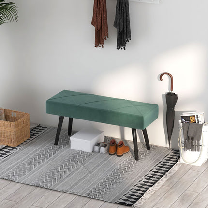 Banc rembourré aspect velours, banc de lit, banc d'entrée avec motif X, jusqu'à 120 kg, pour chambre, 100 x 36 x 45 cm, vert