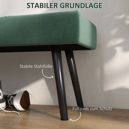 Banc rembourré aspect velours, banc de lit, banc d'entrée avec motif X, jusqu'à 120 kg, pour chambre, 100 x 36 x 45 cm, vert