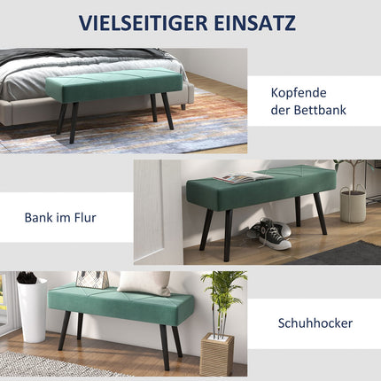 Banc rembourré aspect velours, banc de lit, banc d'entrée avec motif X, jusqu'à 120 kg, pour chambre, 100 x 36 x 45 cm, vert