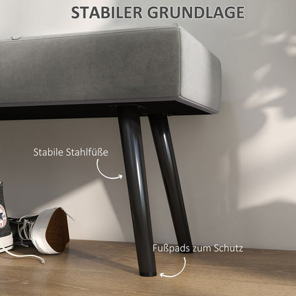 Samtbezogene Bank - grau, 100x36x45 cm, 120 kg Tragkraft