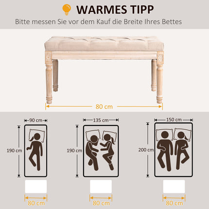 Gepolsterte Vintage-Bank, Leinen beige, 120 kg Traglast