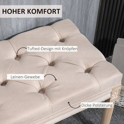 Gepolsterte Vintage-Bank, Leinen beige, 120 kg Traglast