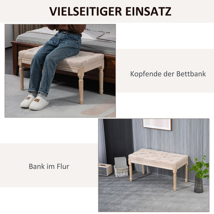 Gepolsterte Vintage-Bank, Leinen beige, 120 kg Traglast