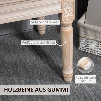 Gepolsterte Vintage-Bank, Leinen beige, 120 kg Traglast