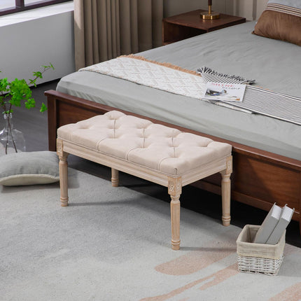 Gepolsterte Vintage-Bank, Leinen beige, 120 kg Traglast