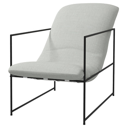 Beige upholstered lounge chair in linen look with armrests