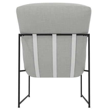 Beige upholstered lounge chair in linen look with armrests