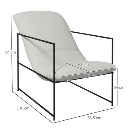 Beige upholstered lounge chair in linen look with armrests