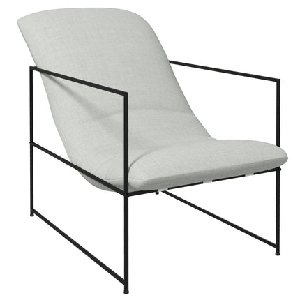 Beige upholstered lounge chair in linen look with armrests