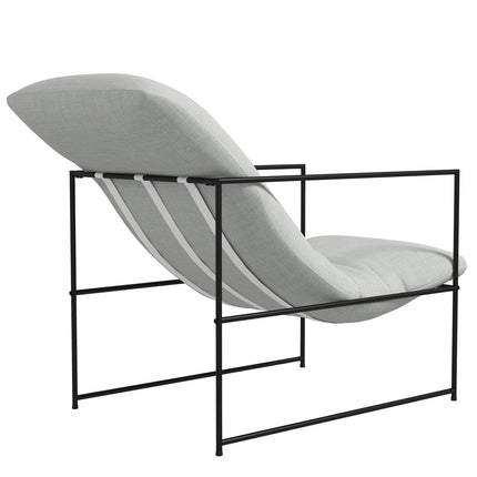 Beige upholstered lounge chair in linen look with armrests