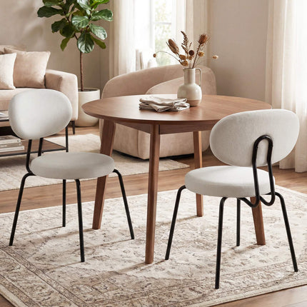Upholstered Dining Chairs Set of 2, Padded Back, White