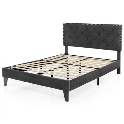 Upholstered Double Bed Frame with Slats, 200x140 cm, Grey