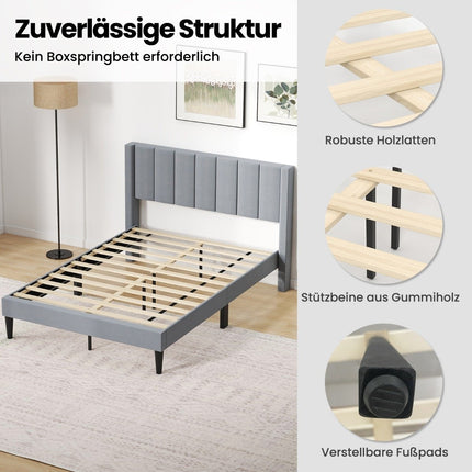 Upholstered Platform Bed Frame, 200x140 cm, Grey Velvet