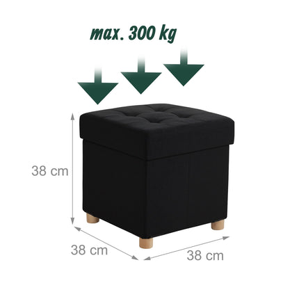 Čalouněný úložný taburet s polstrovaným sedákem a dřevěnými nohami