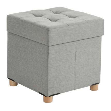 Upholstered Storage Cube with Padded Seat and Wooden Legs