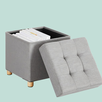 Upholstered Storage Cube with Padded Seat and Wooden Legs
