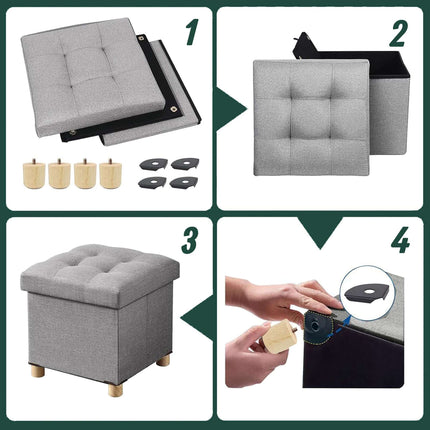 Upholstered Storage Cube with Padded Seat and Wooden Legs