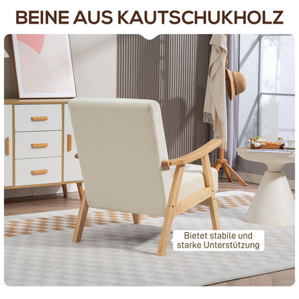 Gepolsterter Sessel, Schaumstofffüllung, Kautschukholzrahmen, cremeweiß
